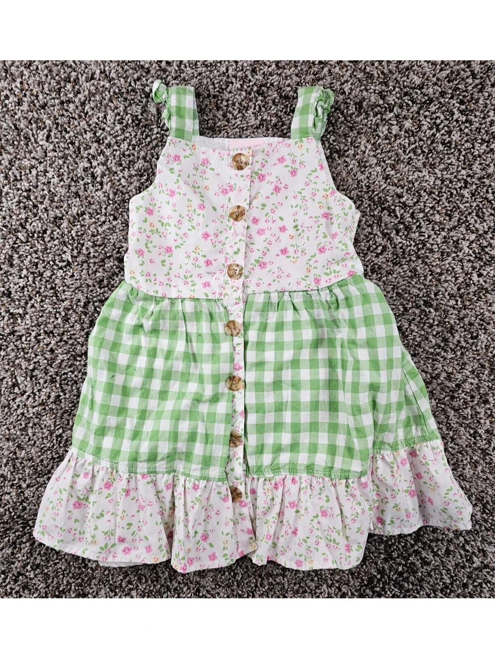 Little Lass Toddler Girls Sz 4T Sleeveless Gingham Summer Dress Green Pink